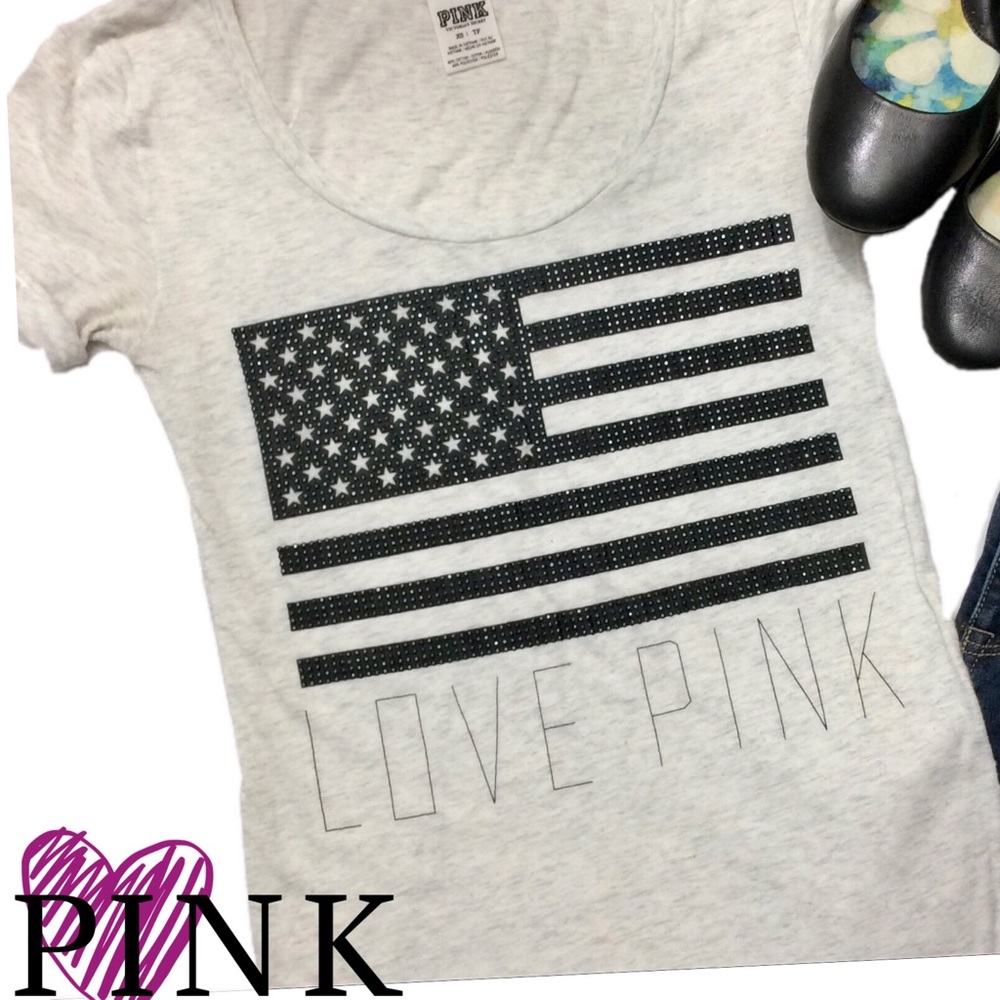 💕VS PINK US Flag Rhinestone T-shirt XS💕